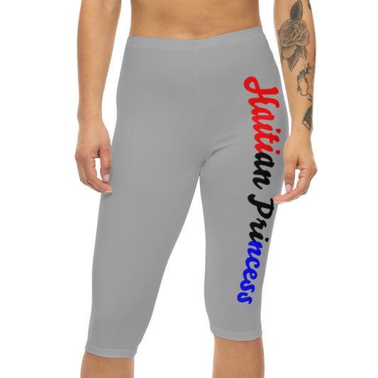 Capri Leggings — "Haitian Princess" Side Script Capri Leggings (Red, Black & Blue)