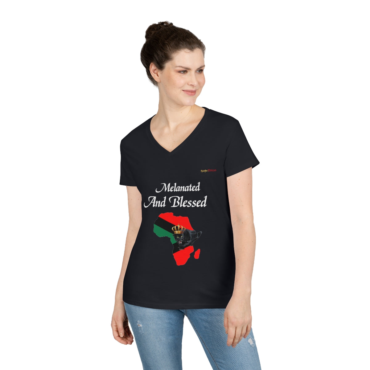 Melanated And Blessed Women's V-Neck T-Shirt